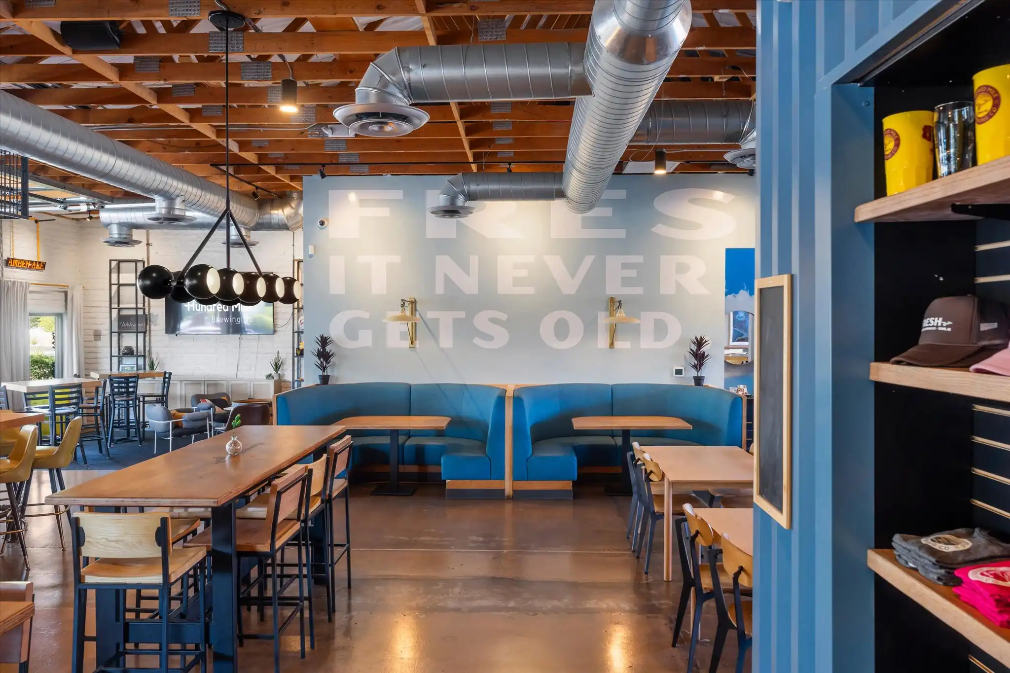 A wide view of Coyote Cove, the semi-private indoor event space.